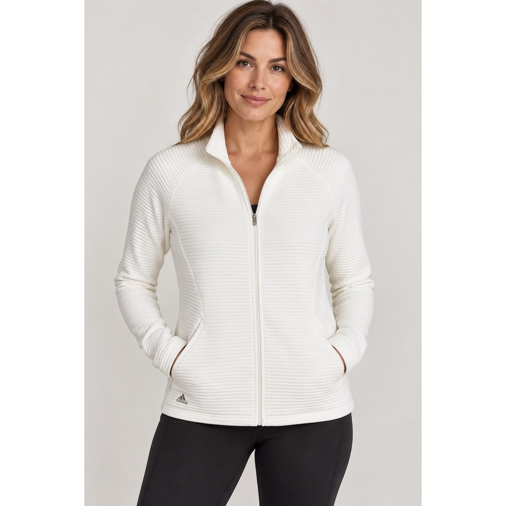 Adidas Golf Full Zip Jacket Womens Medium White Ribbed Performance Layer